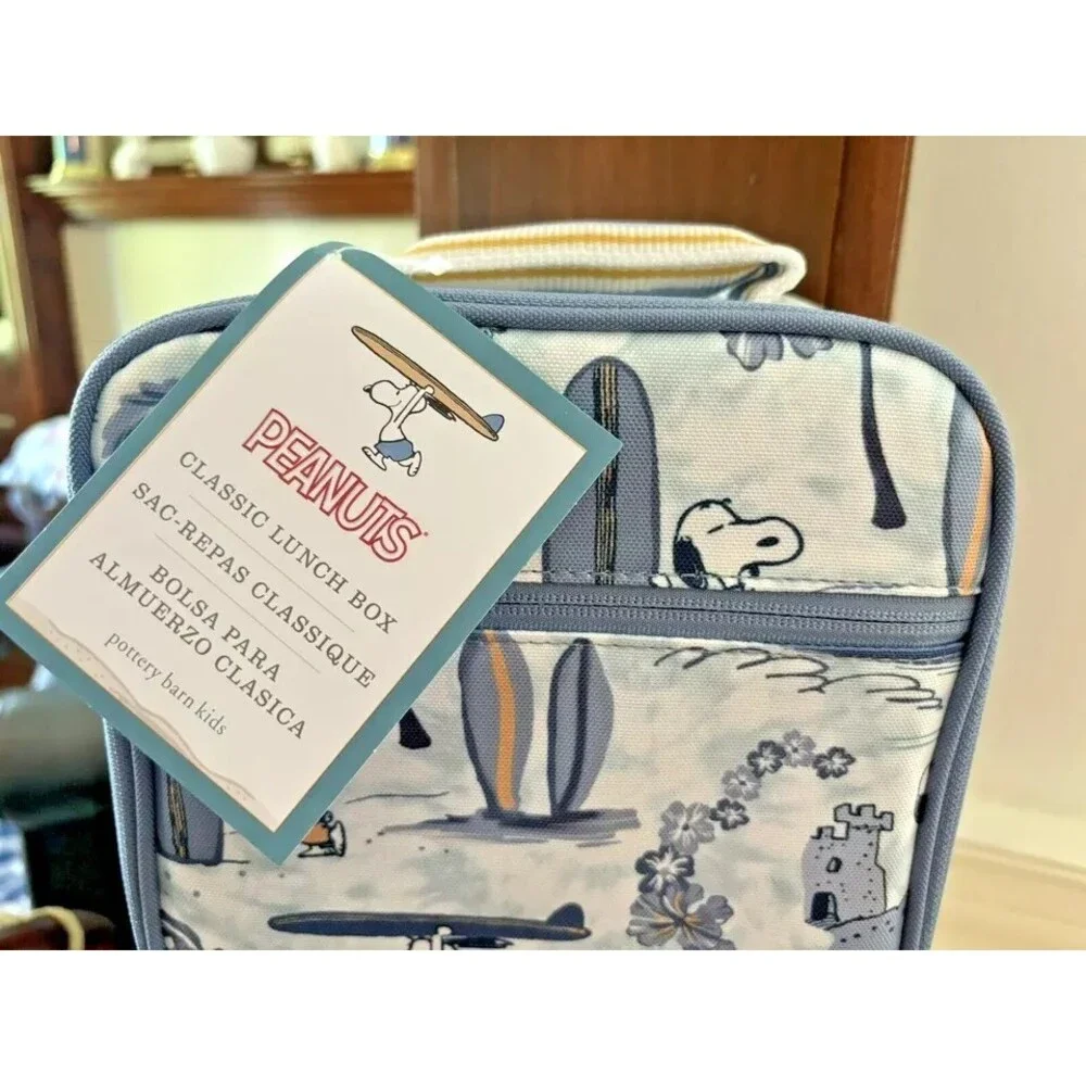 School Pottery barn Kids SNOOPY BACKPACK LUNCH BOX Peanuts Utensils travel Bag .